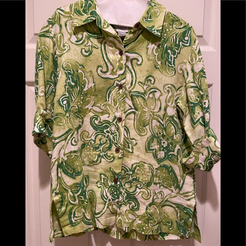 Chico’s linen button up blouse sz Large